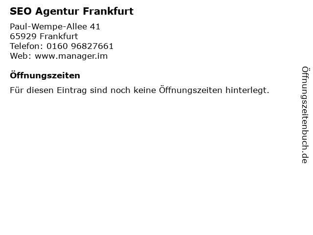 SEO Agentur Frankfurt in Frankfurt: Adresse und Öffnungszeiten