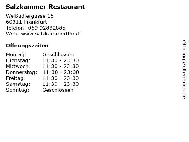 Salzkammer in Frankfurt: Adresse und Öffnungszeiten