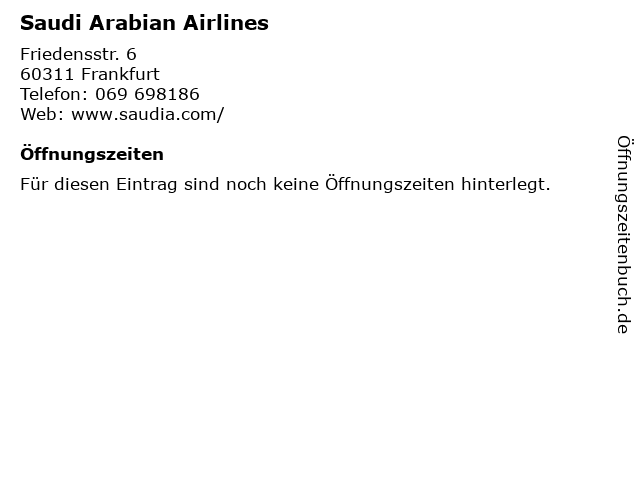 Saudi Arabian Airlines in Frankfurt: Adresse und Öffnungszeiten