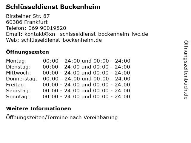 Schlüsseldienst Bockenheim in Frankfurt: Adresse und Öffnungszeiten