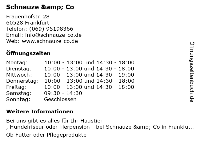 Schnauze & Co in Frankfurt: Adresse und Öffnungszeiten