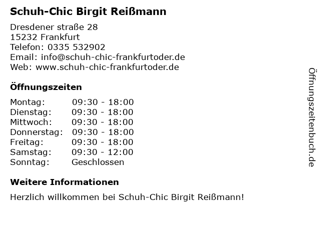 Schuh-Chic Birgit Reißmann in Frankfurt: Adresse und Öffnungszeiten