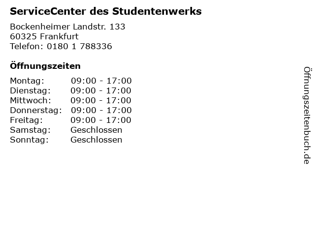 ServiceCenter des Studentenwerks in Frankfurt: Adresse und Öffnungszeiten