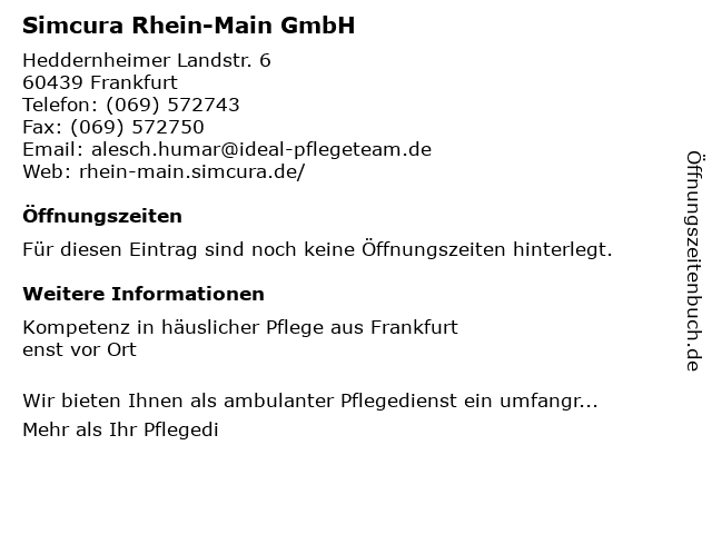 Simcura Rhein-Main GmbH in Frankfurt: Adresse und Öffnungszeiten