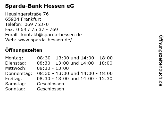 Sparda-Bank Hessen eG in Frankfurt: Adresse und Öffnungszeiten