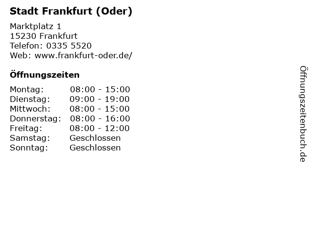 Stadt Frankfurt (Oder) in Frankfurt: Adresse und Öffnungszeiten