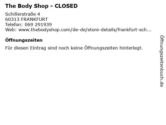ᐅ Offnungszeiten The Body Shop Schillerstrasse 4 In Frankfurt