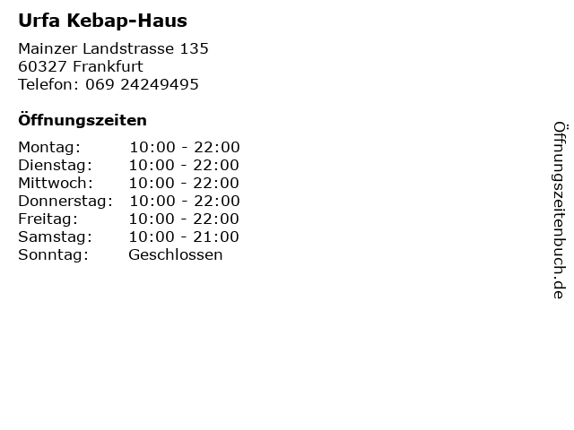 ᐅ Offnungszeiten Urfa Kebap Haus Mainzer Landstrasse 135 In
