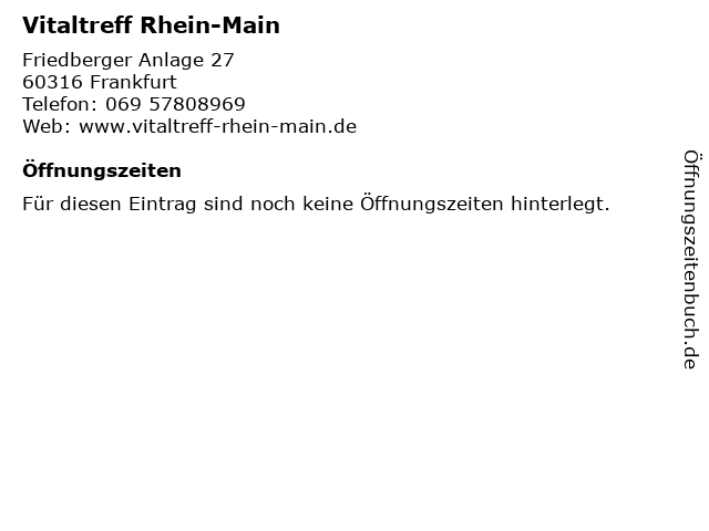 Vitaltreff Rhein-Main in Frankfurt: Adresse und Öffnungszeiten