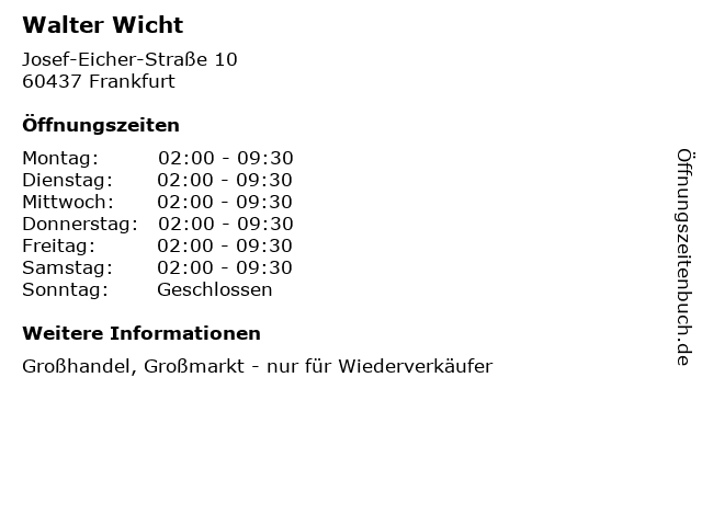 Walter Wicht in Frankfurt: Adresse und Öffnungszeiten