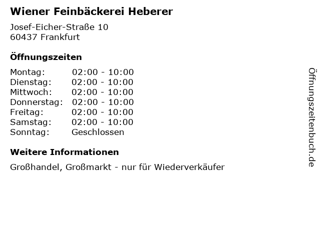 Wiener Feinbäckerei Heberer in Frankfurt: Adresse und Öffnungszeiten