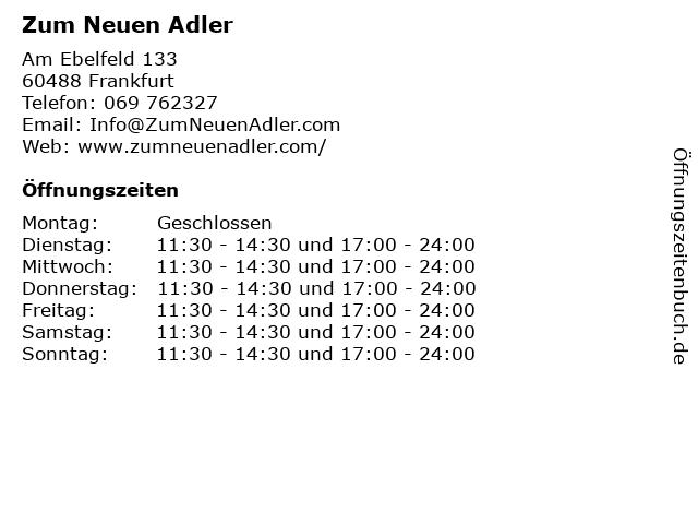 Zum Neuen Adler in Frankfurt: Adresse und Öffnungszeiten