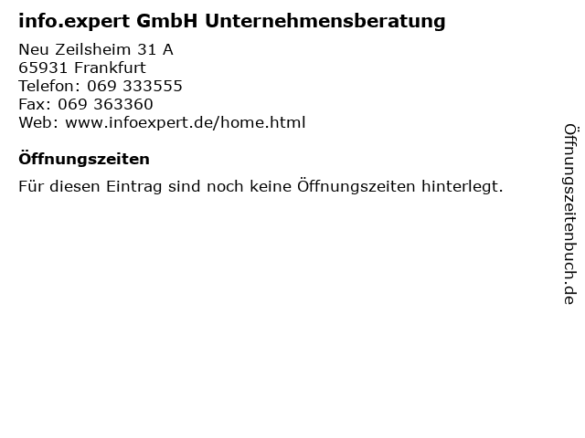 info.expert GmbH Unternehmensberatung in Frankfurt: Adresse und Öffnungszeiten