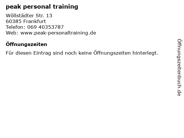 peak personal training in Frankfurt: Adresse und Öffnungszeiten