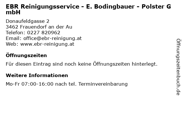 EBR Reinigungsservice - E. Bodingbauer - Polster GmbH in Frauendorf an der Au: Adresse und Öffnungszeiten