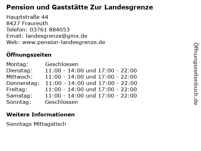 Pension und Gaststätte Zur Landesgrenze in Fraureuth: Adresse und Öffnungszeiten