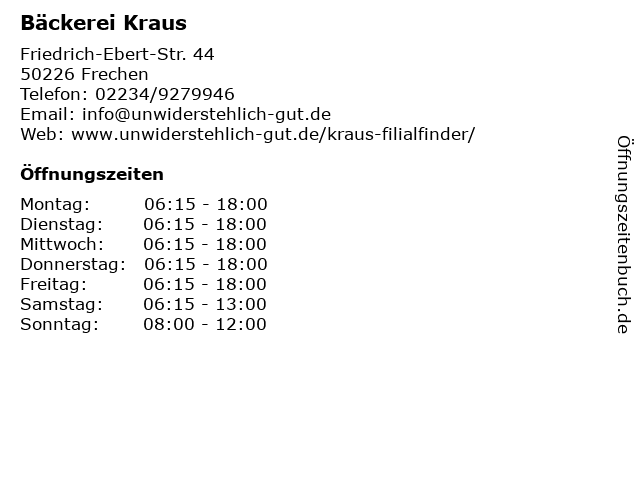 Bäckerei Kraus in Frechen: Adresse und Öffnungszeiten
