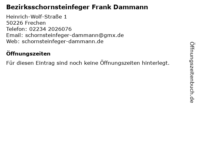 Bezirksschornsteinfeger Frank Dammann in Frechen: Adresse und Öffnungszeiten