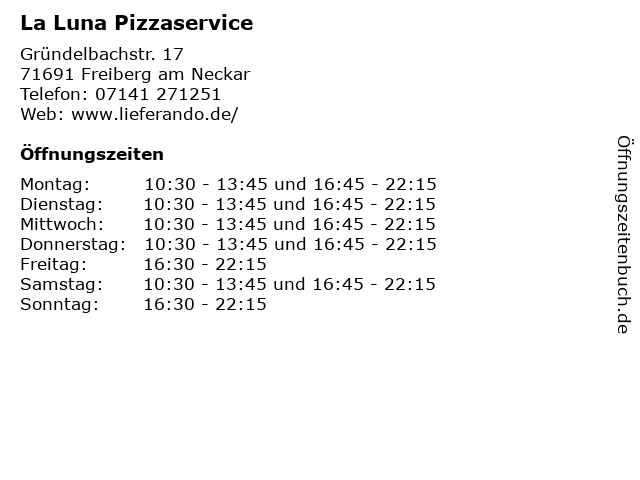 La Luna Pizzaservice in Freiberg am Neckar: Adresse und Öffnungszeiten