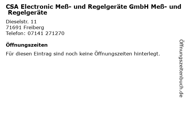 CSA Electronic Meß- und Regelgeräte GmbH Meß- und Regelgeräte in Freiberg: Adresse und Öffnungszeiten