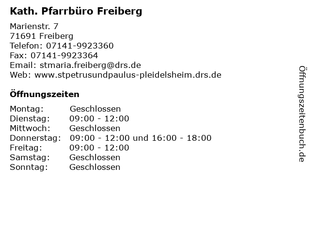 Kath. Pfarrbüro Freiberg in Freiberg: Adresse und Öffnungszeiten