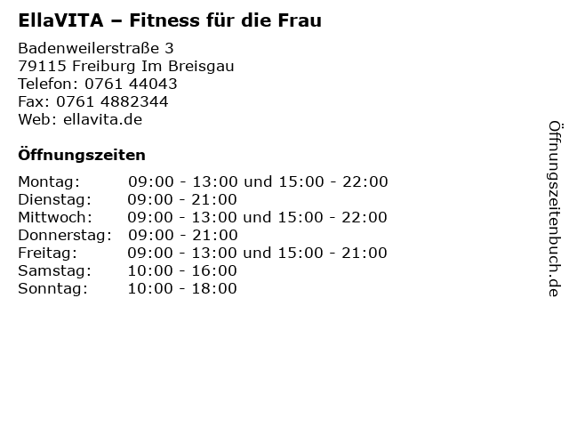 EllaVITA – Fitness für die Frau in Freiburg Im Breisgau: Adresse und Öffnungszeiten