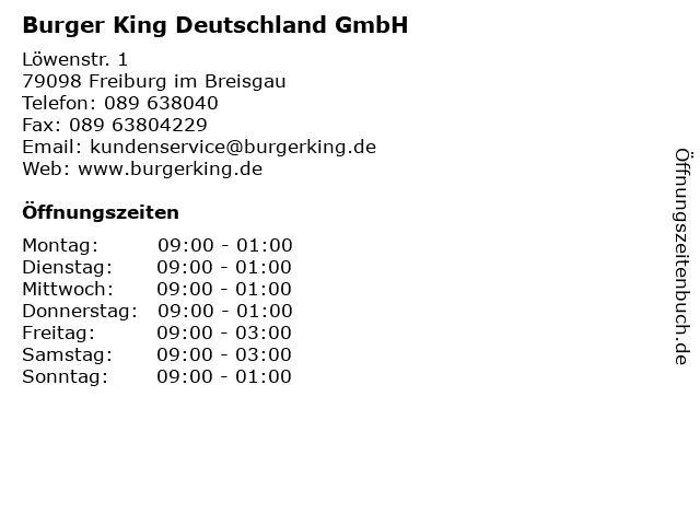Burger King Deutschland GmbH in Freiburg im Breisgau: Adresse und Öffnungszeiten