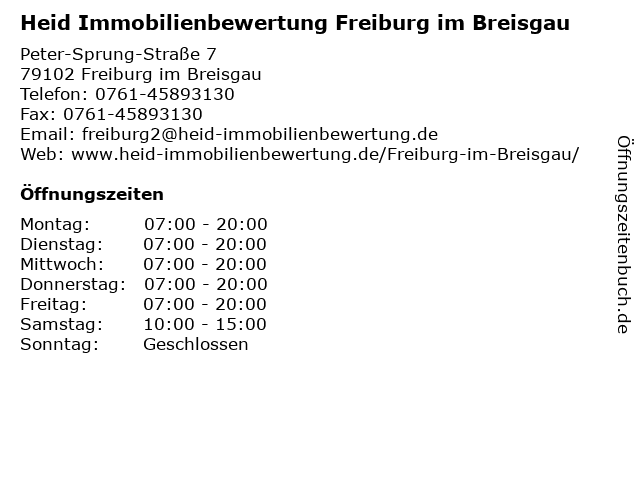 Heid Immobilienbewertung Freiburg im Breisgau in Freiburg im Breisgau: Adresse und Öffnungszeiten