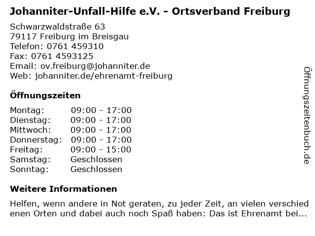 Johanniter-Unfall-Hilfe e.V. - Ortsverband Freiburg in Freiburg im Breisgau: Adresse und Öffnungszeiten