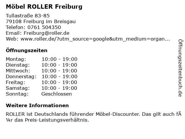 ᐅ Öffnungszeiten „ROLLER GmbH & Co. KG“ Tullastraße 83