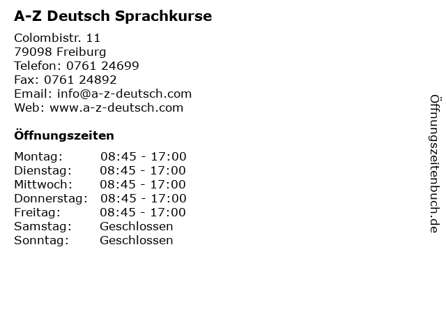 A-Z Deutsch Sprachkurse in Freiburg: Adresse und Öffnungszeiten