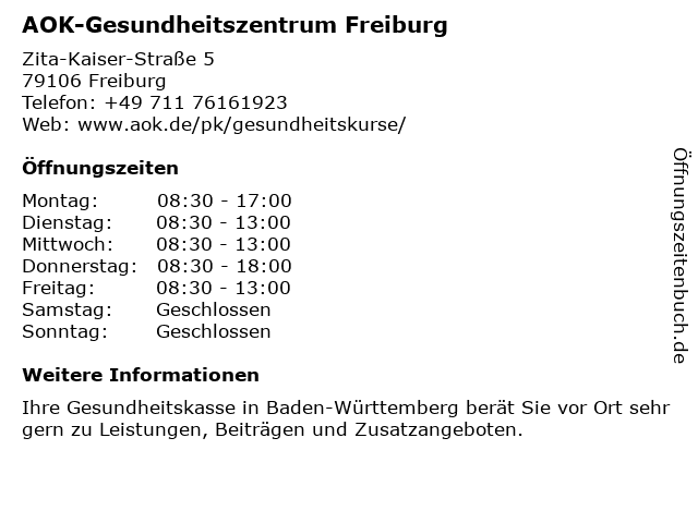 AOK-Gesundheitszentrum Freiburg in Freiburg: Adresse und Öffnungszeiten