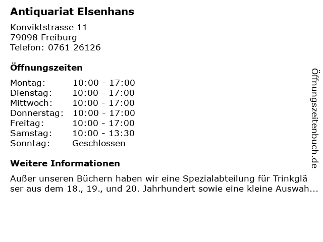 Antiquariat Elsenhans in Freiburg: Adresse und Öffnungszeiten