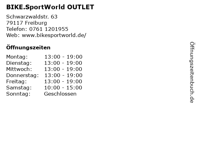 BIKE.SportWorld OUTLET in Freiburg: Adresse und Öffnungszeiten