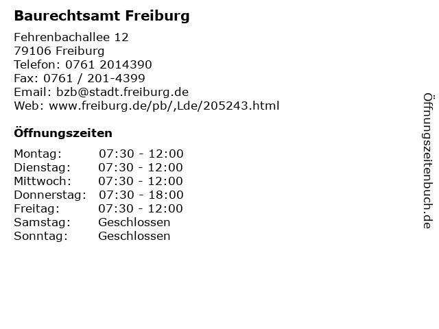 Baurechtsamt Freiburg in Freiburg: Adresse und Öffnungszeiten