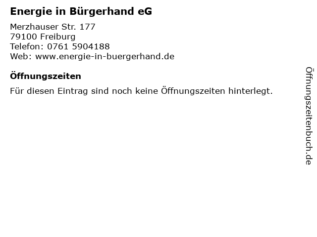 Energie in Bürgerhand eG in Freiburg: Adresse und Öffnungszeiten