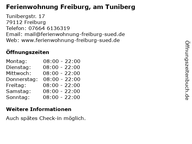 Ferienwohnung Freiburg, am Tuniberg in Freiburg: Adresse und Öffnungszeiten