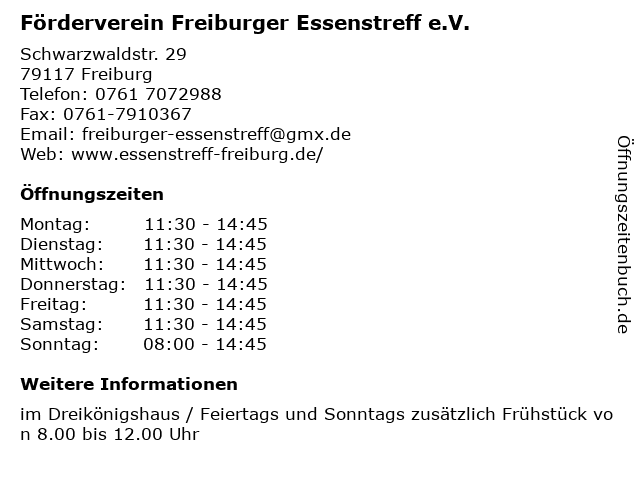 Förderverein Freiburger Essenstreff e.V. in Freiburg: Adresse und Öffnungszeiten
