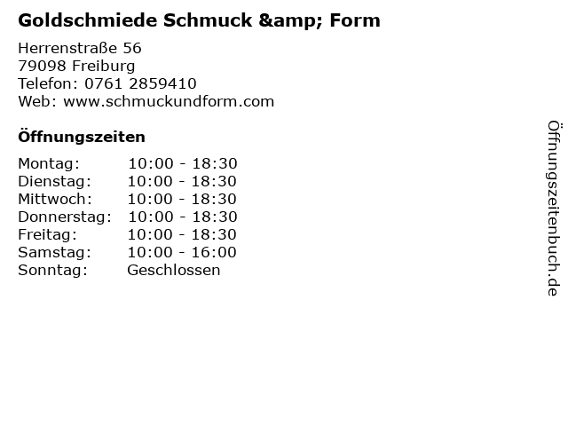 Goldschmiede Schmuck & Form in Freiburg: Adresse und Öffnungszeiten