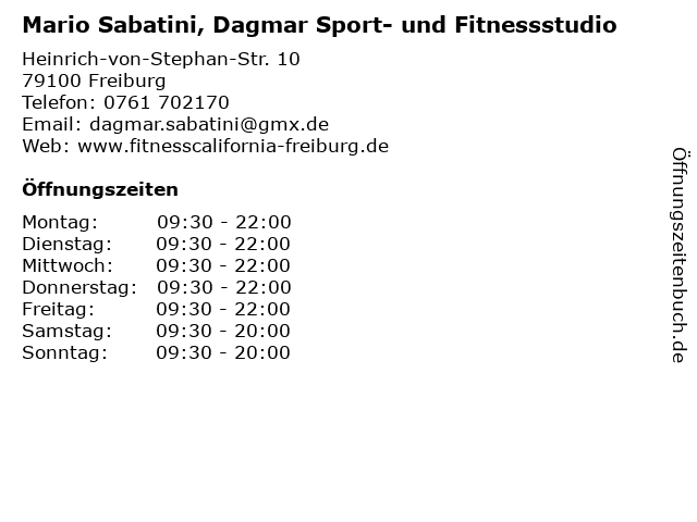 Mario Sabatini, Dagmar Sport- und Fitnessstudio in Freiburg: Adresse und Öffnungszeiten