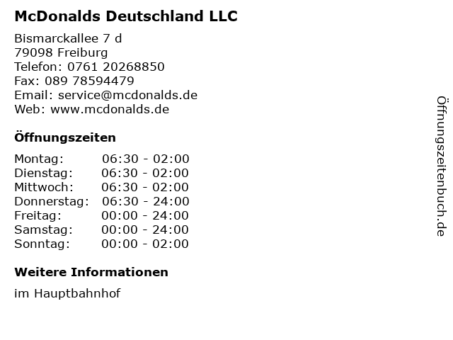 McDonalds Deutschland LLC in Freiburg: Adresse und Öffnungszeiten
