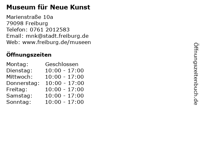 Museum für Neue Kunst in Freiburg: Adresse und Öffnungszeiten