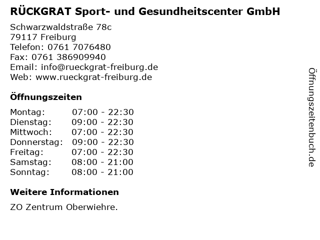 RÜCKGRAT Sport- und Gesundheitscenter GmbH in Freiburg: Adresse und Öffnungszeiten