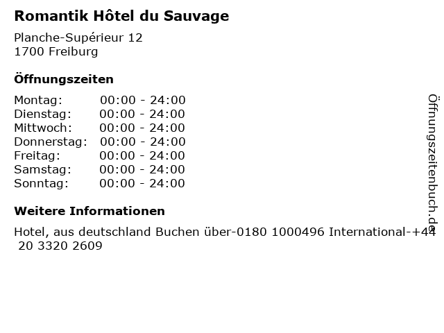Romantik Hôtel du Sauvage in Freiburg: Adresse und Öffnungszeiten