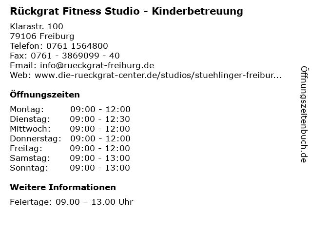 Rückgrat Fitness Studio - Kinderbetreuung in Freiburg: Adresse und Öffnungszeiten