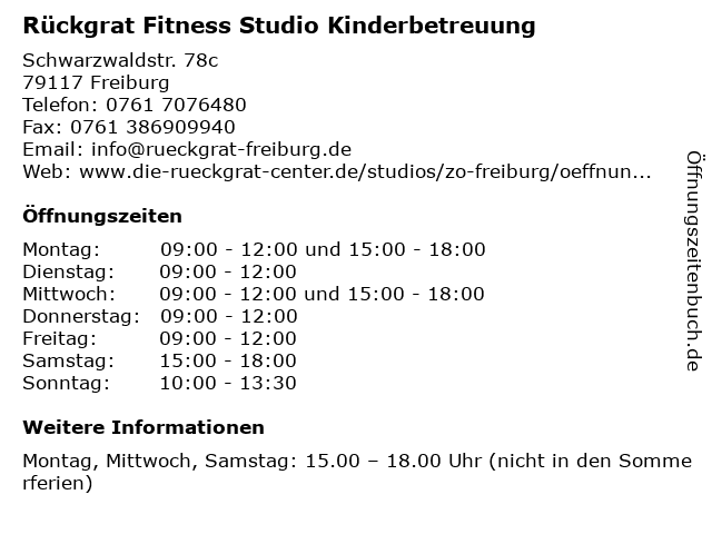 Rückgrat Fitness Studio Kinderbetreuung in Freiburg: Adresse und Öffnungszeiten