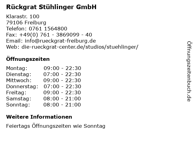 Rückgrat Stühlinger GmbH in Freiburg: Adresse und Öffnungszeiten