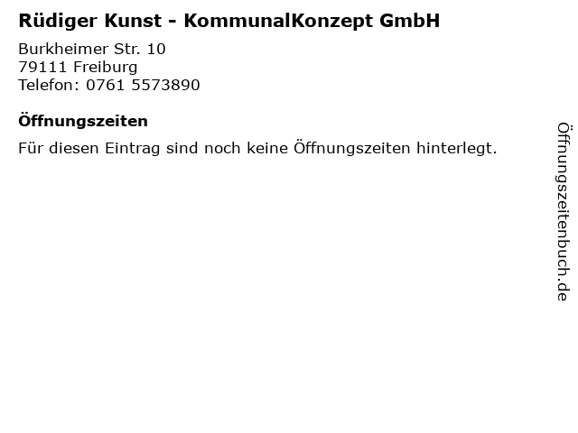 Rüdiger Kunst - KommunalKonzept GmbH in Freiburg: Adresse und Öffnungszeiten