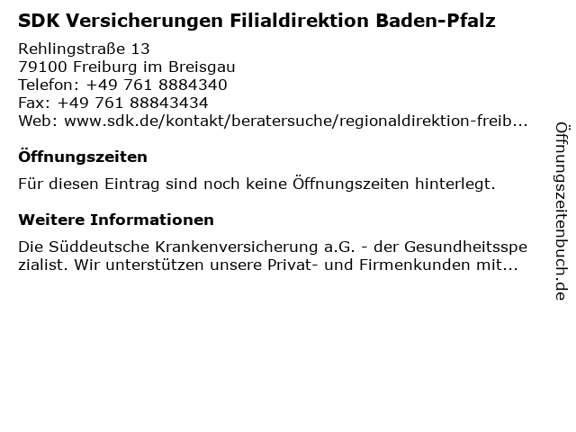 ᐅ Offnungszeiten Sdk Regionaldirektion Freiburg Rehlingstr 13 In Freiburg
