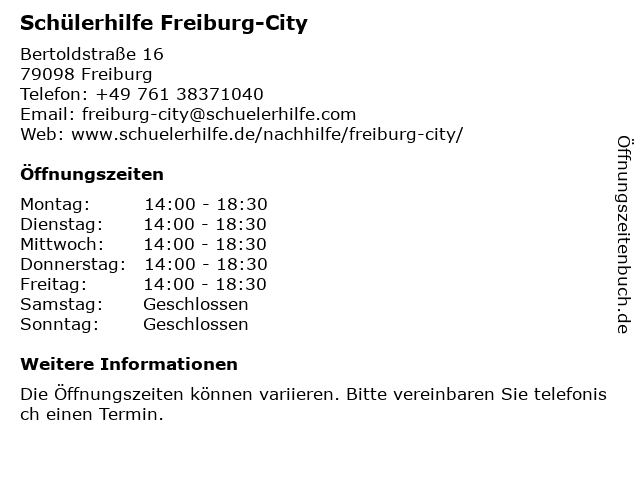 Schülerhilfe Freiburg-City in Freiburg: Adresse und Öffnungszeiten